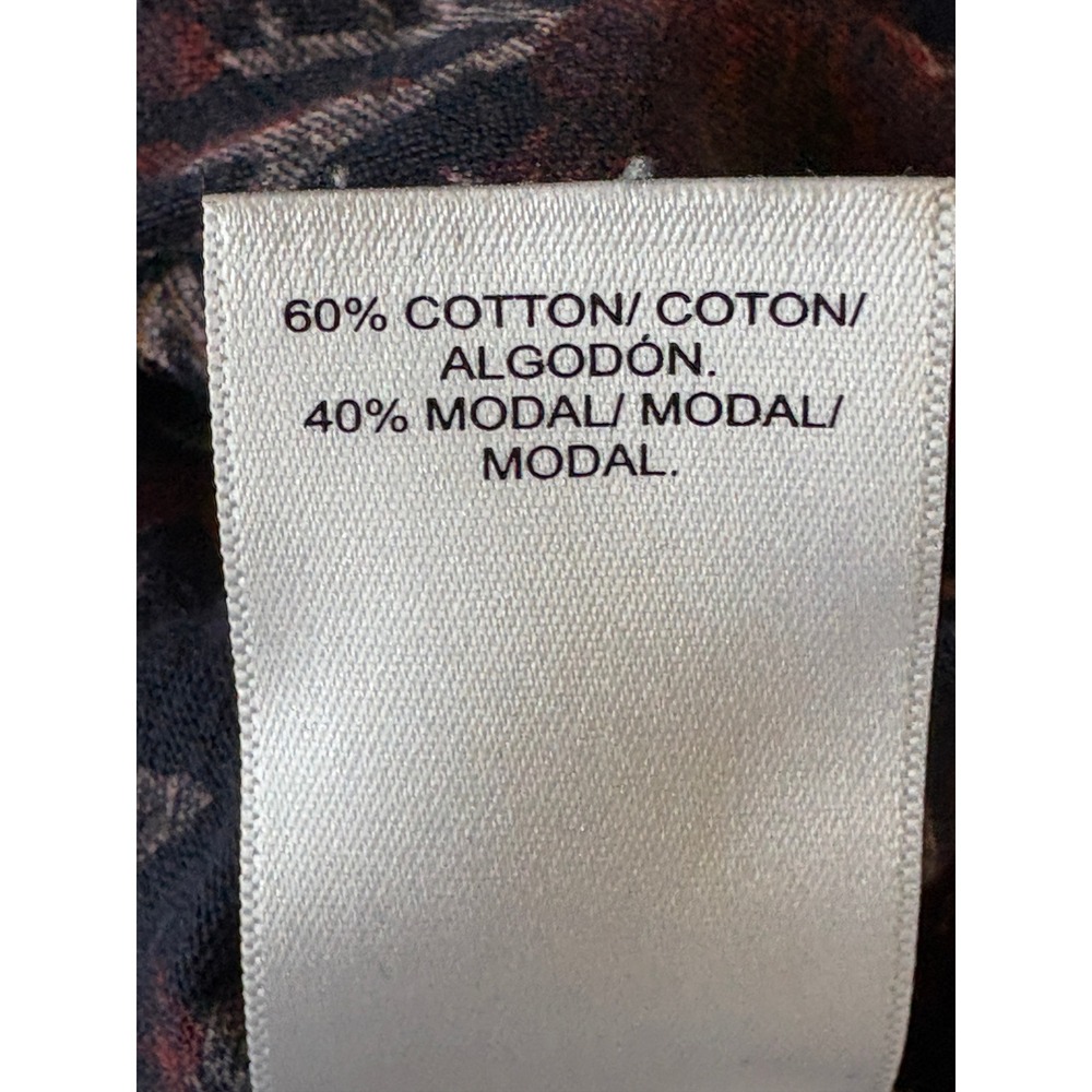 Lucky Brand Women Red Navy Floral Pleated V-Neck 3/4 Sleeve Cotton Modal Top L - Picture 9 of 11